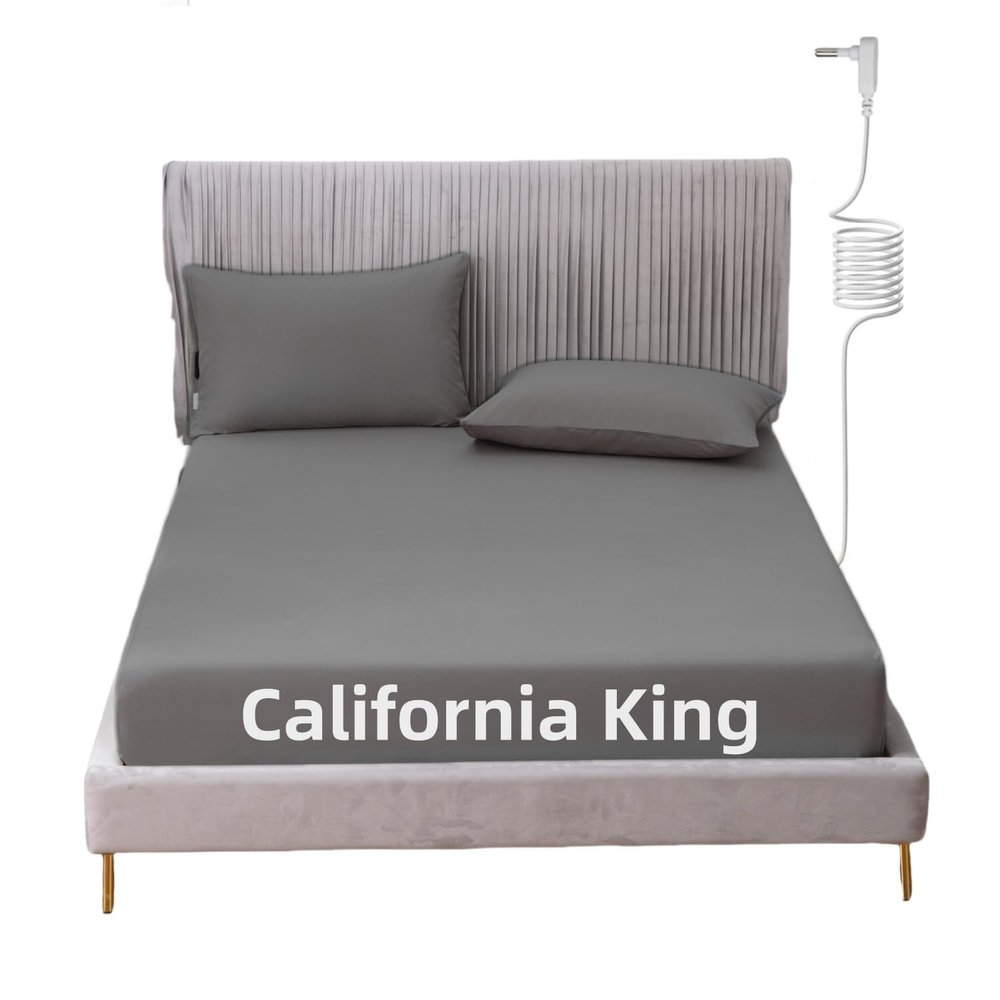 JIUMIWA Grounding Sheet Cali King Size with 15ft Cord, 90% Organic Cotton + 10% Silver Fiber, Conductive Earthing Bed Sheets for Better Sleep and Wellness (Gray, Cali King - 72"x84"x13")