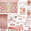 18th Birthday Decorations for Girls,90 PCS Rose Gold 18 birthday decorations for girls,Including Happy 18th Birthday Banner Backdrop,Crown,Hanging Swirl, birthday Balloons, Foil Backdrops,Cake view 3