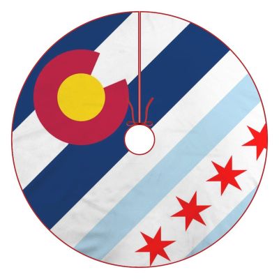 Christmas Tree Skirt Colorado State Chicago Flag Xmas Tree Mat Base Cover for Home Holiday Party Decoration 36"x36"