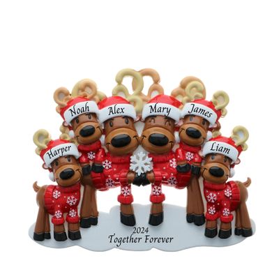 2024 Personalized Christmas Tree Ornament for Family - Reindeer Family of 6 Ornament Customized Ornament-Keepsake for Family-Free Customization