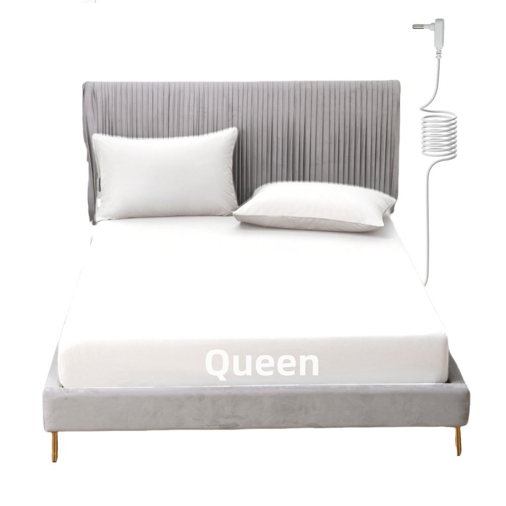 JIUMIWA Grounding Sheet Queen Size with 15ft Cord, 90% Organic Cotton + 10% Silver Fiber, Conductive Earthing Bed Sheets for Better Sleep and Wellness (White, Queen - 60"x80"x13")