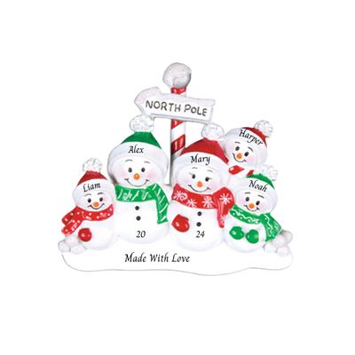2024 Personalized Christmas Tree Ornament for Family - North Pole Snowman Family of 5 Ornament Customized Ornament-Keepsake for Family-Free Customization