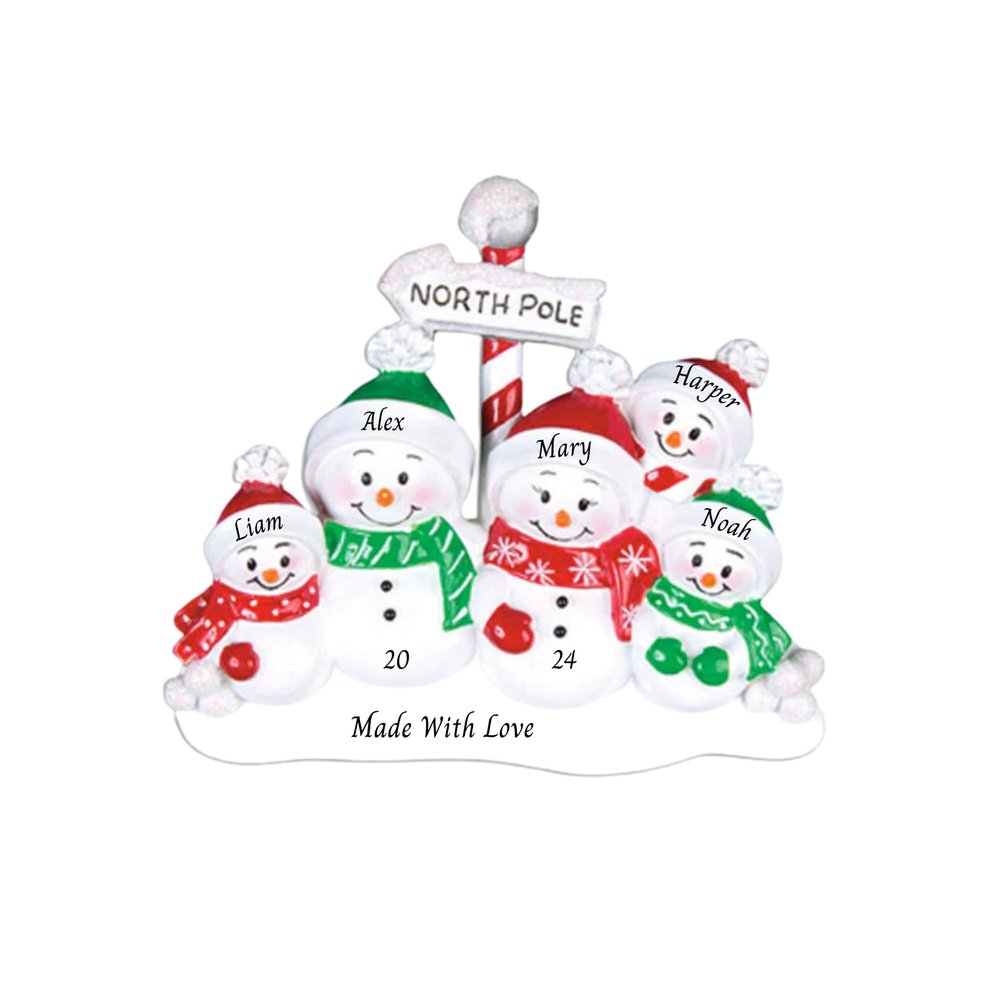 2024 Personalized Christmas Tree Ornament for Family - North Pole Snowman Family of 5 Ornament Customized Ornament-Keepsake for Family-Free Customization