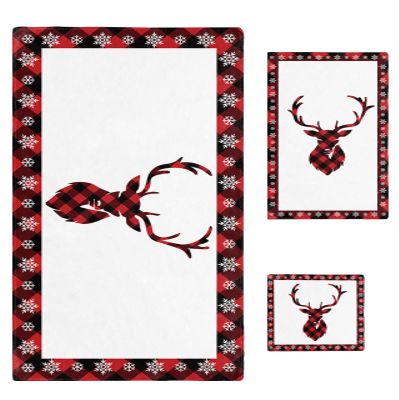 3 Piece Bath Towel Set, Christmas Luxury Towels Set for Bathroom Soft Bath Shower Towels Absorbent Bathroom Towels Set ( 1 Bath Towel, 1 Hand Towel, 1 Washcloth ) Red Winter Elk Checkered Texture