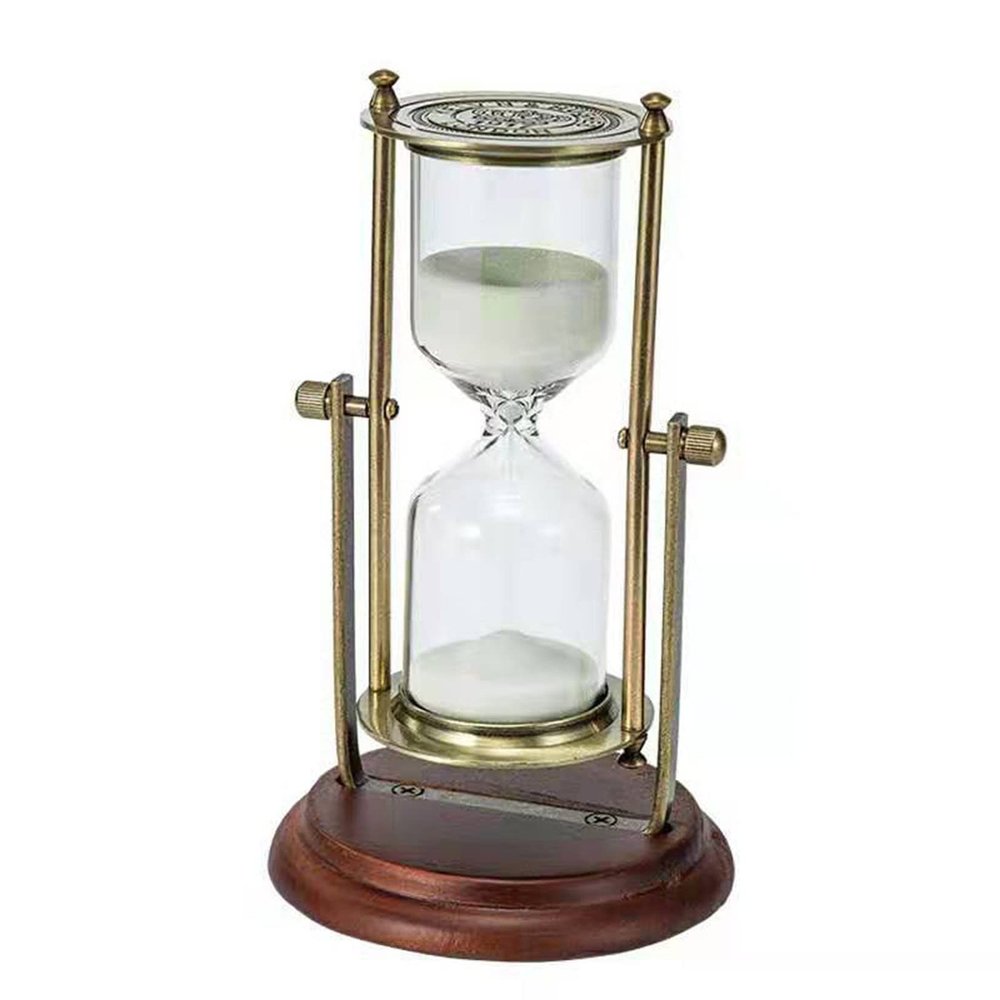 Jayiaine Hourglass Sand Timer 15/30 Minutes, Sand Clock Sand Watch Metal Rotating Sandglass Timer Sand Wedding Home Desk Office Classroom Decor,Brown 15min