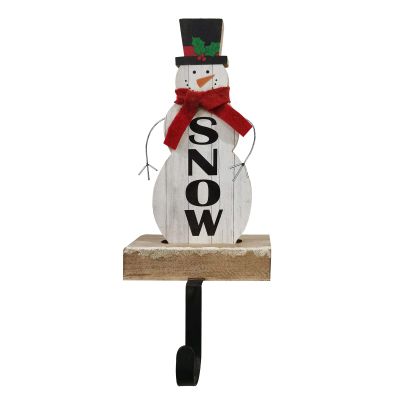 Christmas Snowman Stocking Holder for Mantel Fireplace Stand Hanger, Rustitc Wood Snowman with Metal Hook for Stockings, Decorative Snowman Table Top Decor for Xmas Party Holiday Decorations (3)