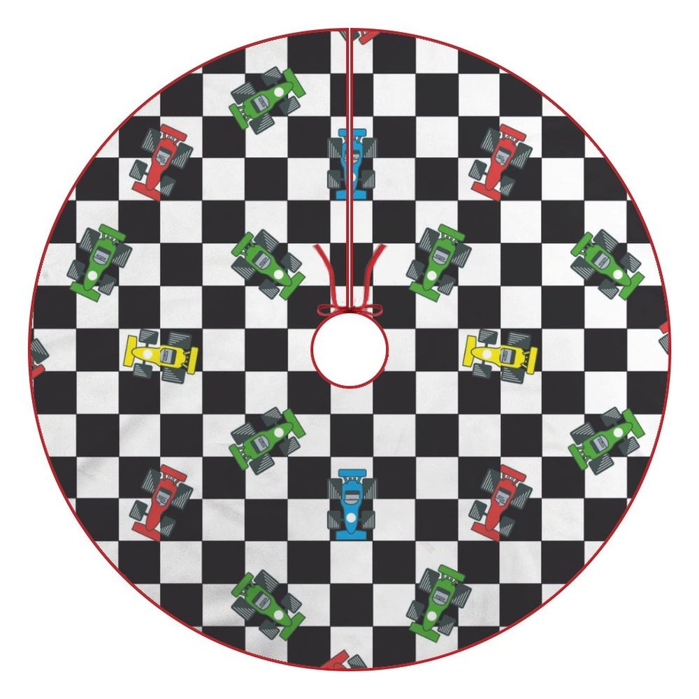 Christmas Tree Skirt Race Car Xmas Tree Mat Base Cover for Home Holiday Party Decoration 36"x36"