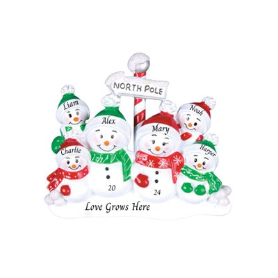 2024 Personalized Christmas Tree Ornament for Family - North Pole Snowman Family of 6 Ornament Customized Ornament-Keepsake for Family-Free Customization