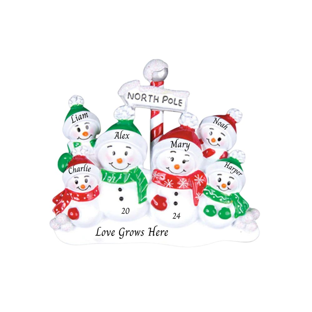 2024 Personalized Christmas Tree Ornament for Family - North Pole Snowman Family of 6 Ornament Customized Ornament-Keepsake for Family-Free Customization