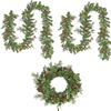 National Tree Company First Traditions Pre-Lit Christmas Wreath and Two Garlands with Berries and Pinecones, Warm White LED Lights, 9 ft view 1