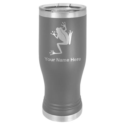 LaserGram 14oz Vacuum Insulated Pilsner Mug, Tree Frog, Personalized Engraving Included (Gray)