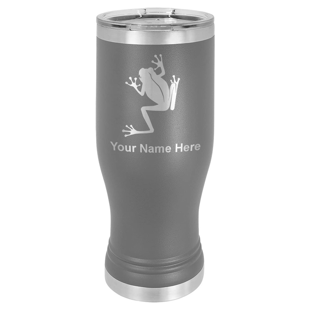 LaserGram 14oz Vacuum Insulated Pilsner Mug, Tree Frog, Personalized Engraving Included (Gray)