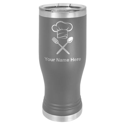 LaserGram 14oz Vacuum Insulated Pilsner Mug, Chef Hat, Personalized Engraving Included (Gray)