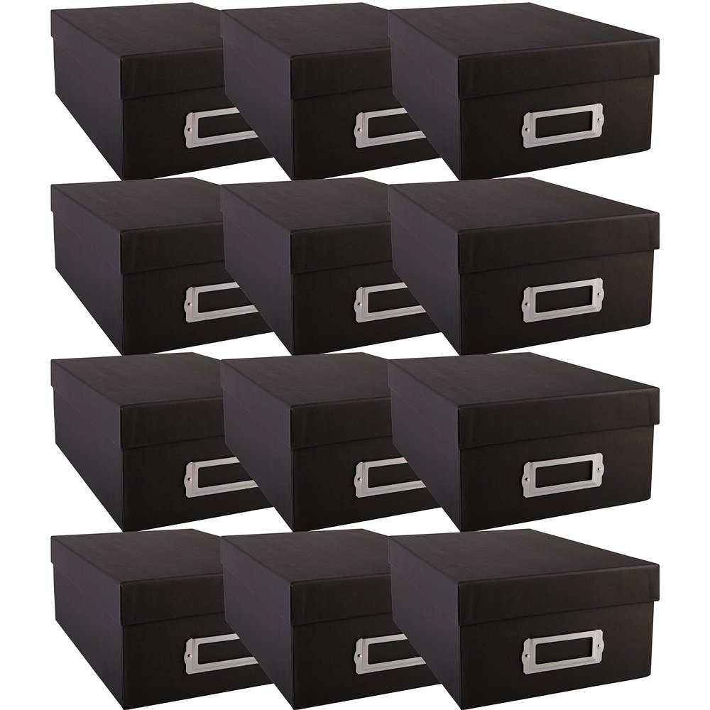 Simply Tidy Photo Storage Box - Store and Protect Pictures, Documents, and Prints - Black, Bulk 12 Pack