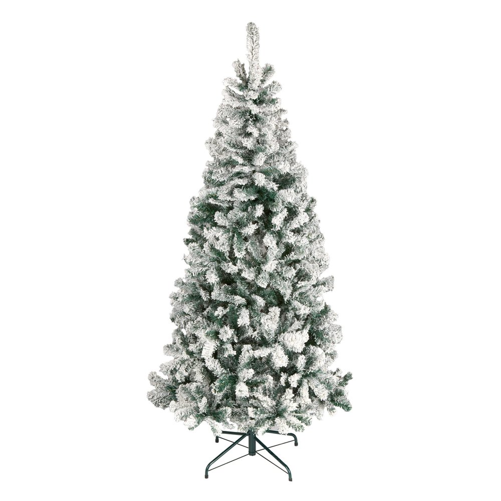 National Tree Company 6 ft Acacia Flocked Artificial Christmas Tree, Unlit Christmas Decoration Unlit, Pencil Profile, Hinged Branches, Includes Metal Stand