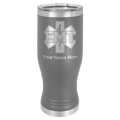 LaserGram 14oz Vacuum Insulated Pilsner Mug, EMT Emergency Medical Technician, Personalized Engraving Included (Gray)