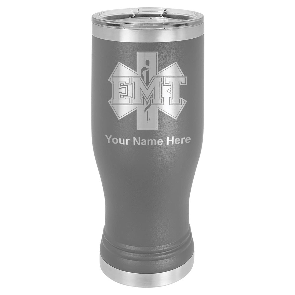 LaserGram 14oz Vacuum Insulated Pilsner Mug, EMT Emergency Medical Technician, Personalized Engraving Included (Gray)