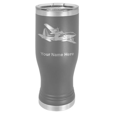 LaserGram 14oz Vacuum Insulated Pilsner Mug, Cargo Airplane, Personalized Engraving Included (Gray)