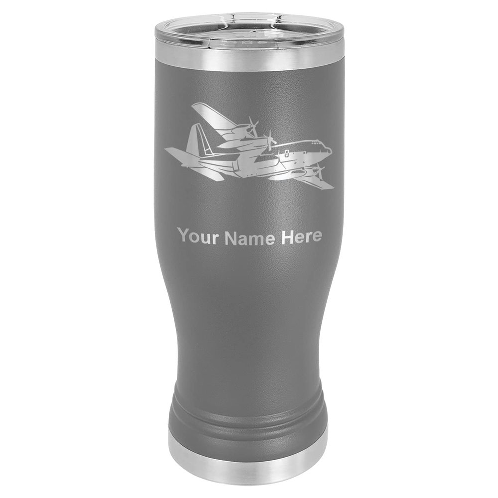 LaserGram 14oz Vacuum Insulated Pilsner Mug, Cargo Airplane, Personalized Engraving Included (Gray)