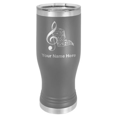 LaserGram 14oz Vacuum Insulated Pilsner Mug, Musical Notes, Personalized Engraving Included (Gray)