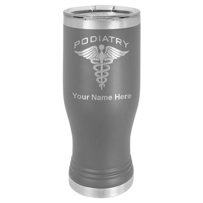 LaserGram 14oz Vacuum Insulated Pilsner Mug, Podiatry, Personalized Engraving Included (Gray)
