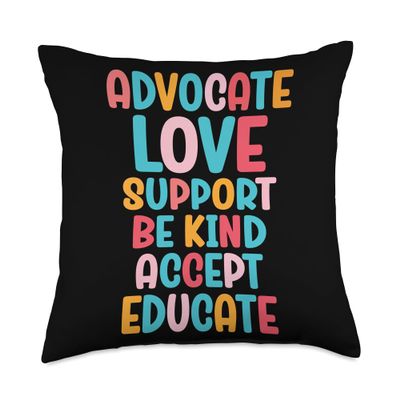 Advocate Love Support Accept Be Kind Autism Awareness Throw Pillow