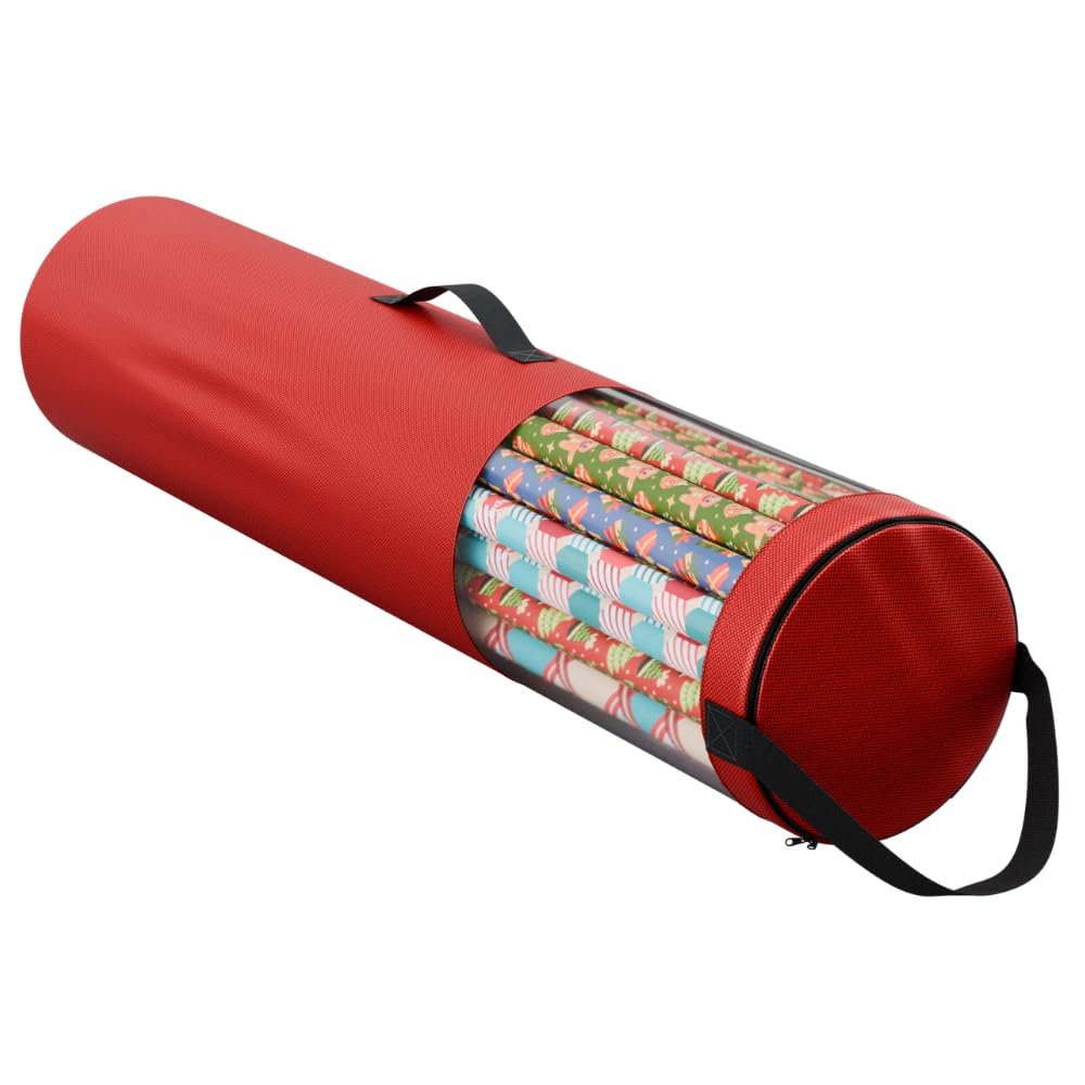 Primode Wrapping Paper Storage Bag | Wrapping Paper Organizer Under Bed for Storing Multiple Rolls of Gift Wrap, 42 Length Container Constructed of Durable 600D Oxford Material (Red)