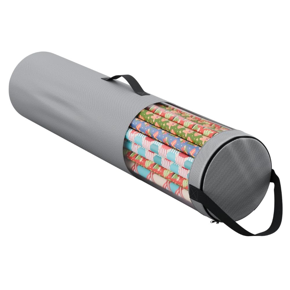 Primode Wrapping Paper Storage Bag | Wrapping Paper Organizer Under Bed for Storing Multiple Rolls of Gift Wrap, 42 Length Container Constructed of Durable 600D Oxford Material (Gray)