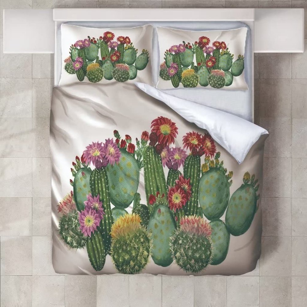 Roadchoice A Flowering Cactus Bedding Set King Size,Cactus Plexus Duvet Cover Set 3pcs for Kids Teens Women Home Decor,Cactus Quilt Cover with 2