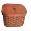 Amish Handmade Oval Knitting Sewing Basket with Stained Oak Bottom and Leather Handles, Natural, 13" W x 8" D x 6 1/4" H view 1