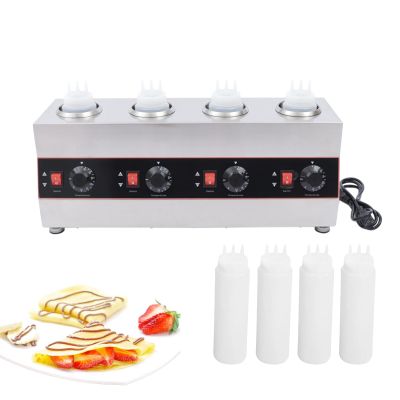 Commercial Electric Sauce Warmer 4 Bottle Topping Dispenser Nacho Cheese Dispenser Warmer with 650ml Bottles Hot Fudge Caramel Jam Sauce Heated Pump Dispenser 30-85 Adjustable 110V