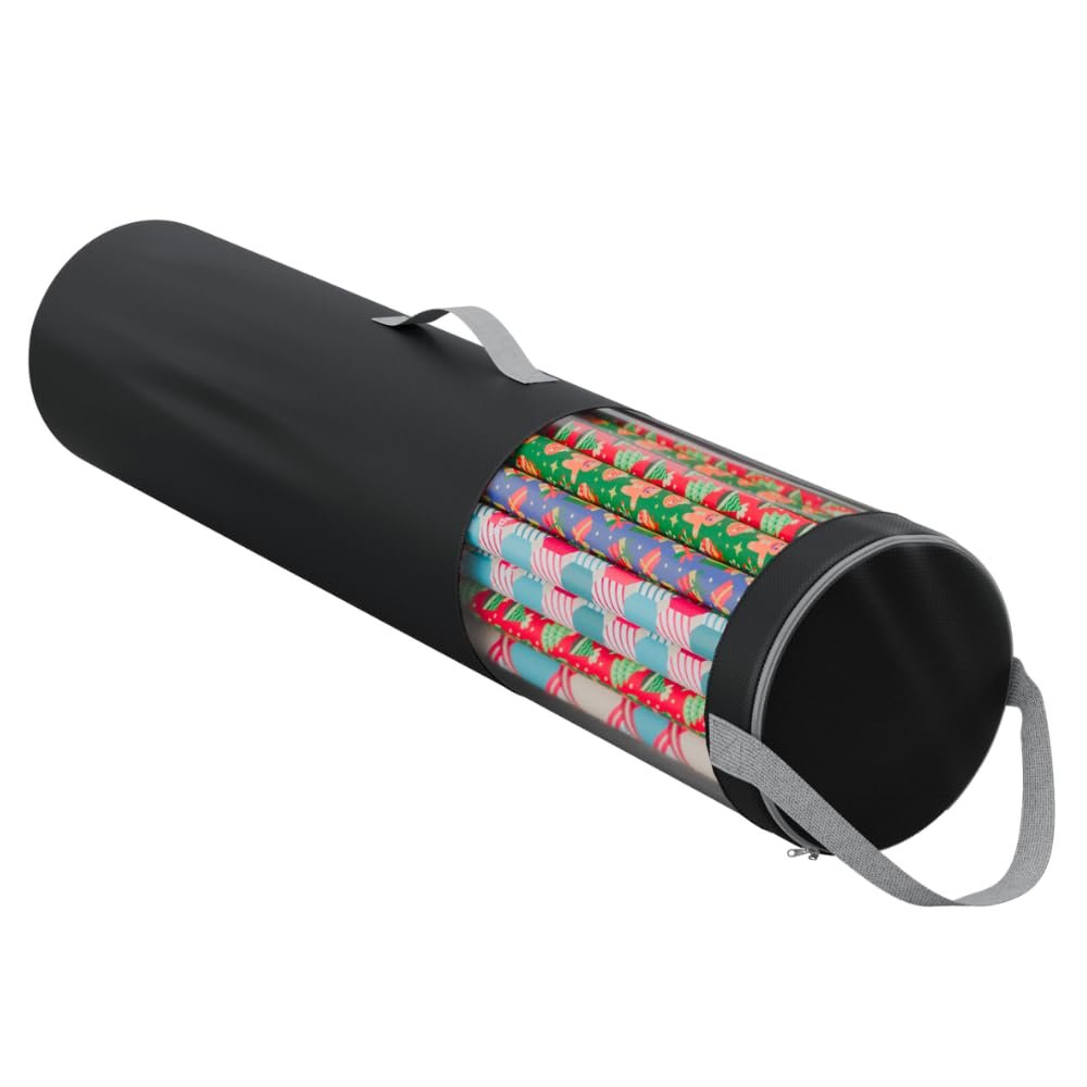 Primode Wrapping Paper Storage Bag | Wrapping Paper Organizer Under Bed for Storing Multiple Rolls of Gift Wrap, 42 Length Container Constructed of Durable 600D Oxford Material (Black)
