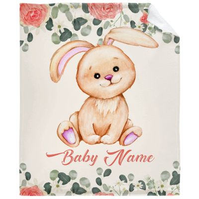 Anuruddha Personalized Blanket with Name, Rabbit Flower Custom Blankets Flannel Fluffy Cozy Throws for Bedroom/Couch Gift for for Loved Ones S 40"50" for Kids