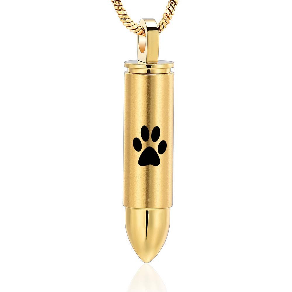 SHEIL Paw Print Bullet Urn Necklace for Ashes Keepsake Memorial Cremation Jewelry for Pet Ashes - Memorial Ash Keepsake,2