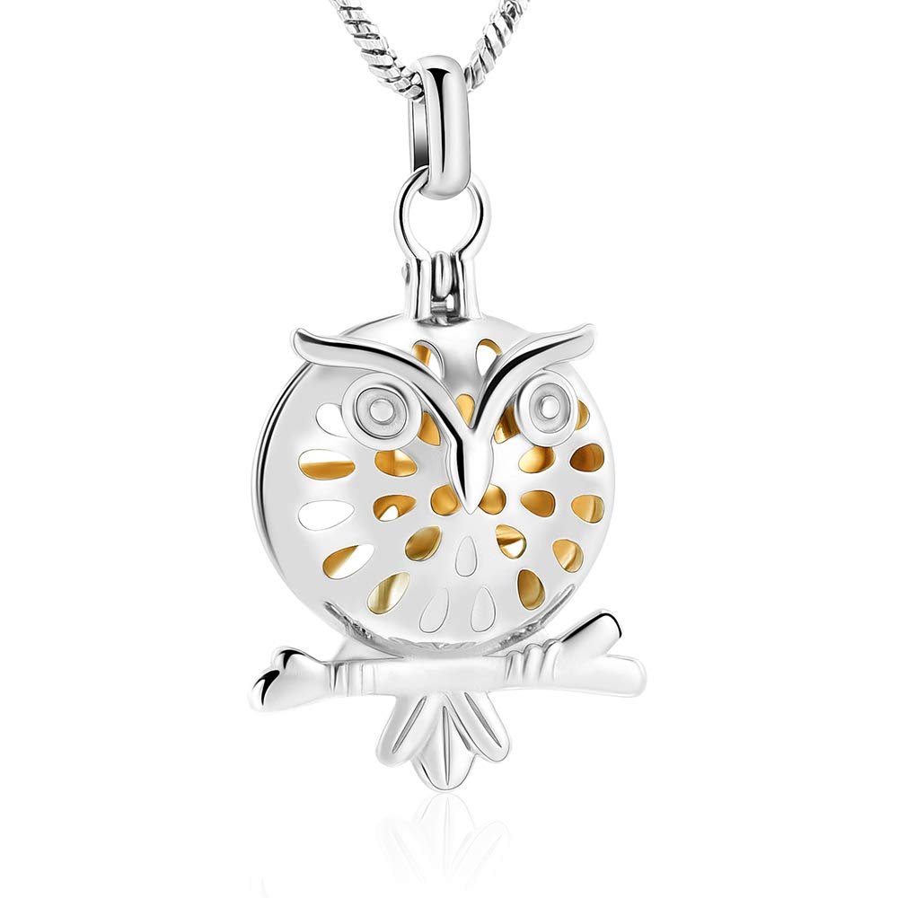 SHEIL Pet Ashes Jewelry Memorial Owl Pendant Cremation Jewelry Urn Necklace for Ashes Pet Memorial Ashe Necklace,1