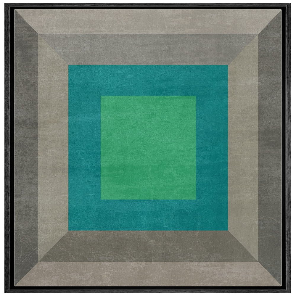 IDEA4WALL Framed Canvas Print Wall Art 3D Effect Teal Blue Green Square Abstract Geometric Illustrations Modern Art Minimalism Shapes Multicolor Boho for Living Room, Bedroom, Office - 16"x24" Black