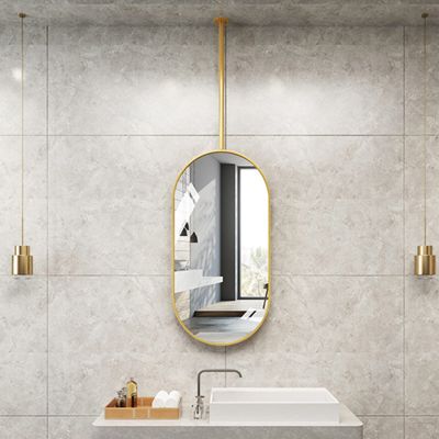 Antourlamm Ceiling Mounted Mirror, Floating Makeup Mirror Oval Wall Decorative Mirrors with Hanging Rod, Metal Framed Mirror for Bathroom Cloakroom Living Room (Size : 50cmx70cm)