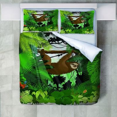 Roadchoice Sloth Duvet Cover Queen Set,Forest Comforter Cover 3PCS for Boys Girls,Green Decor 1 Duvet Cover with 2 Pillowcase