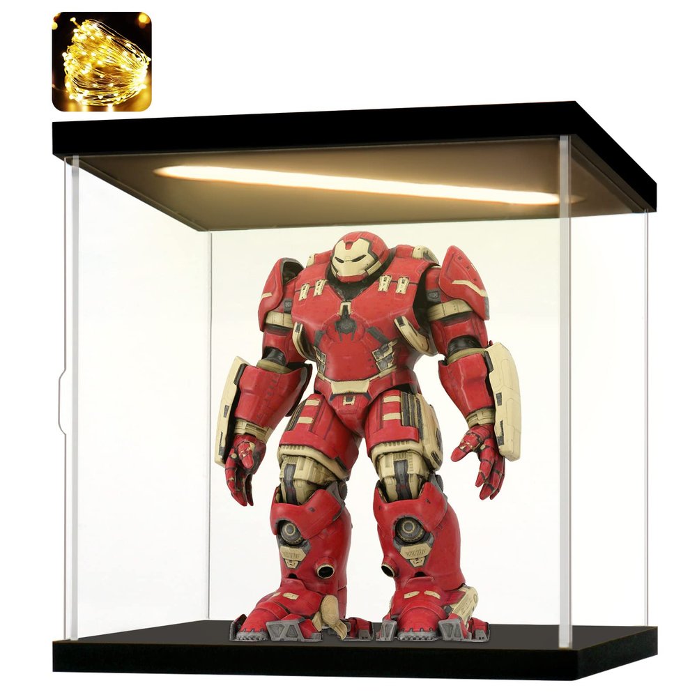 Instnovny Acrylic Display Case for Collectibles Clear Acrylic Boxes for Display Action Figures Lighted Building Toys 75318 Display Case Room Decoration Box(Black-Solid Yellow; 9.8*9.8*9.8 inch)