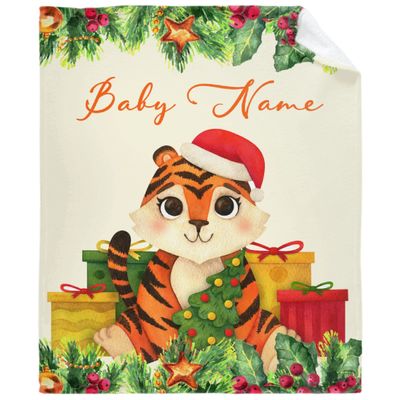 Anuruddha Personalized Blanket with Name, Merry Christmas Tiger Custom Blankets Flannel Fluffy Cozy Throws for Bedroom/Couch Gift for for Loved Ones XL 90"120" for Family