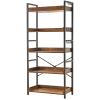 HCHQHS Adjustable 5 Tier Open Bookcase, Rustic Farmhouse Book Shelves, Industrial Wood and Black Metal Bookshelves, Mid Century Bookcase for Home Office Living Room Bedroom view 1