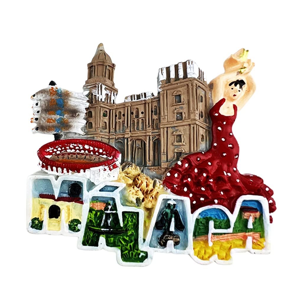 3D Malaga Spain Fridge Magnet Souvenir Gift,Resin Handmade Malaga Refrigerator Magnet Home & Kitchen Decoration Collection