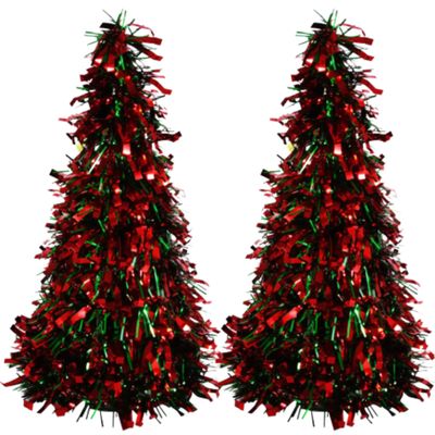 KRE Christmas Tree Glitter House Color Red and Green Cone-Shaped Tinsel Trees Tabletop 10 Inches Comes with a Bonus Sepleur Decoration Supplies for Christmas Thanksgiving New Year Holidays. Pack of 2