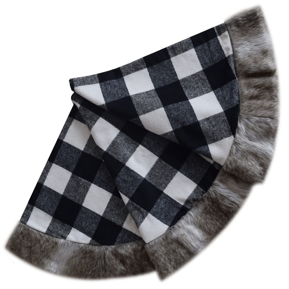 LJFMDLN Christmas Tree Skirt 36/50inch Black White Checkered Cloth Tree Skirt for Merry Christmas Party Christmas Ornaments (Color : 127cm)