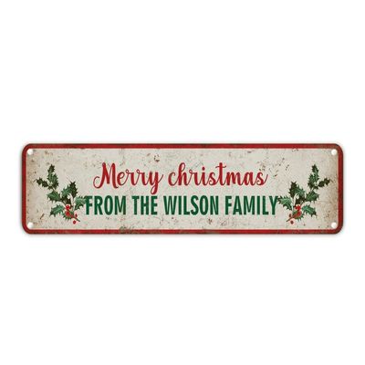 Christmas House Decor Christmas Decor Sign Custom Family Name Metal Sign Funny Home Wall Decor Art Santa Claus Wall Plaque for Home Front Door Porch Office Decoration 6x24in