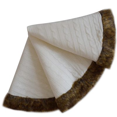 LJFMDLN Christmas Tree Skirt 48 Inch White Knitted Tree Skirt with Fake Fur for Merry Christmas Party Christmas Ornaments