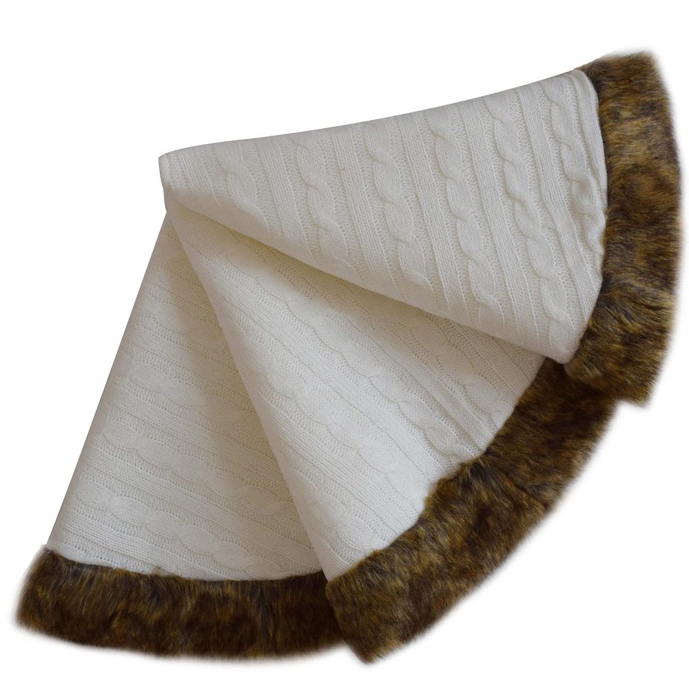LJFMDLN Christmas Tree Skirt 48 Inch White Knitted Tree Skirt with Fake Fur for Merry Christmas Party Christmas Ornaments