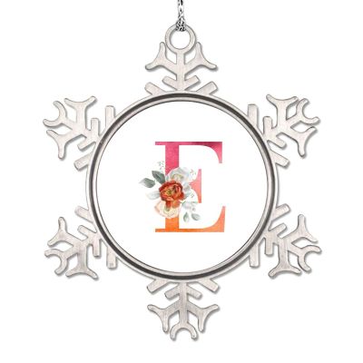 Monogram Initial Letter E Snowflake Ornaments Pink Letter Rose Floral Christmas Decorations for Tree Custom Christmas Ornaments 2022 Metal Keepsake Gifts for Family Friend Women Wedding Anniversary