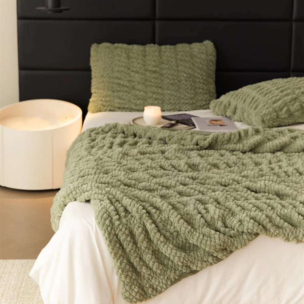 AOPPLSOT Grey Throw Blankets, Faux Fur Heavy Plush Blanket, Throw Blankets for Couch Und Bed, Super Soft Cozy Microfiber Blanket,Green,100 * 150cm