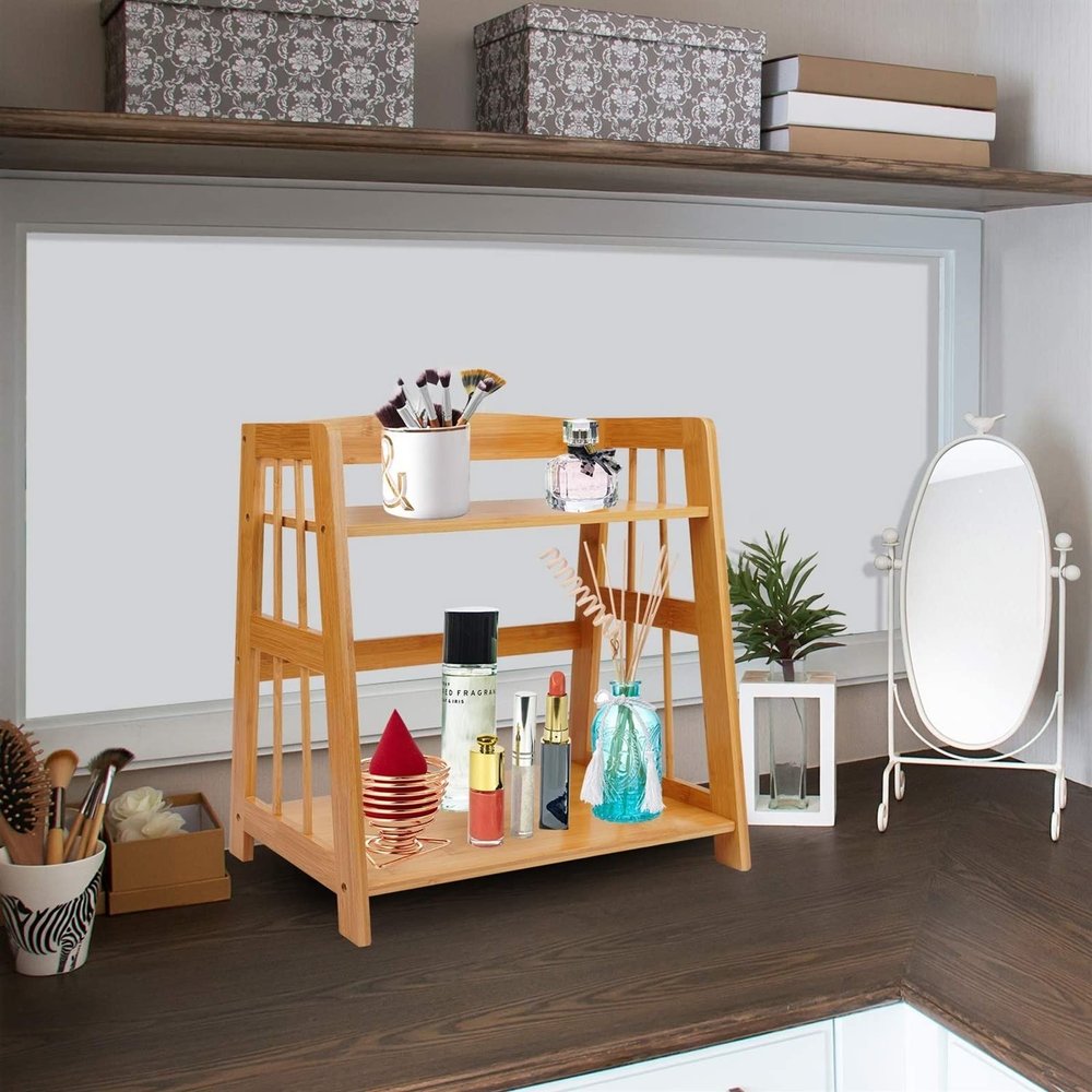 GUODDM 2-Tier Bookshelf - Kitchen Spice Storage Rack, Trapezoid Plant Stand Flower Stand, Bathroom Countertop Storage Rack, Versatile Display Stand for Home/Office